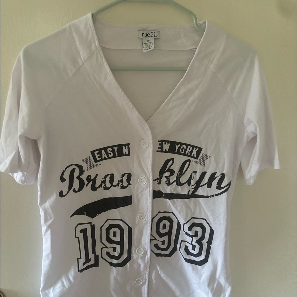 Rue21 White V-Neck Tee with Branded Tag